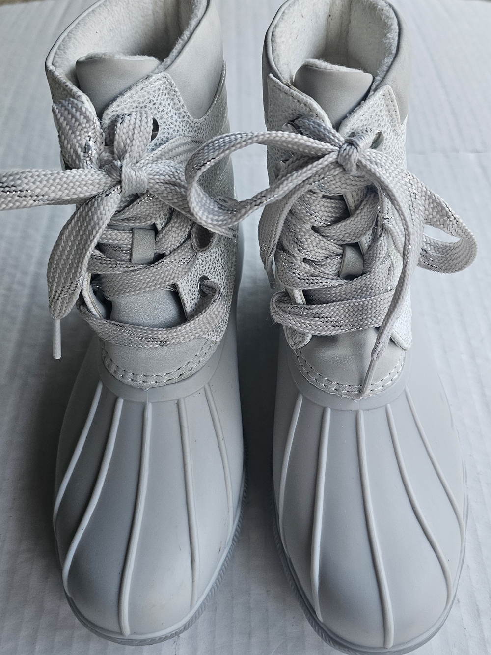 Justice Girls Light Gray Waterproof Lace-Up Rain & Snow Boots